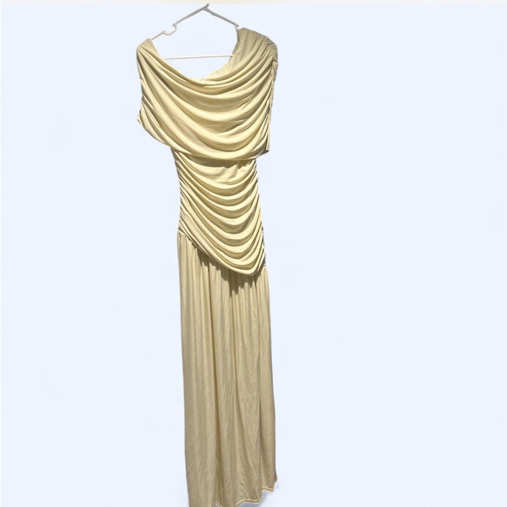PrettyLittleThing Gold Draped Cowl Neck Maxi Dress
